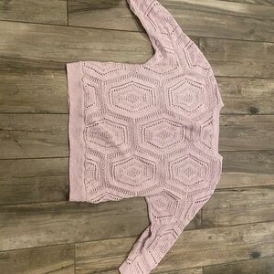 J. Jill Pink Crew Neck Sweater with Hexagonal Knit Pattern
